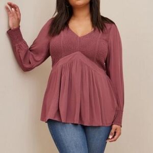 Babydoll Crinkle Gauze Smocked Top Size 1X